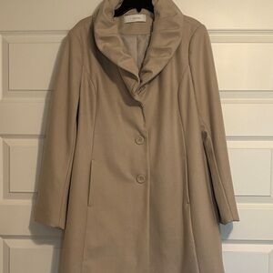Tahari light Beige Women's Wool Blend Coat with Funnel Collar